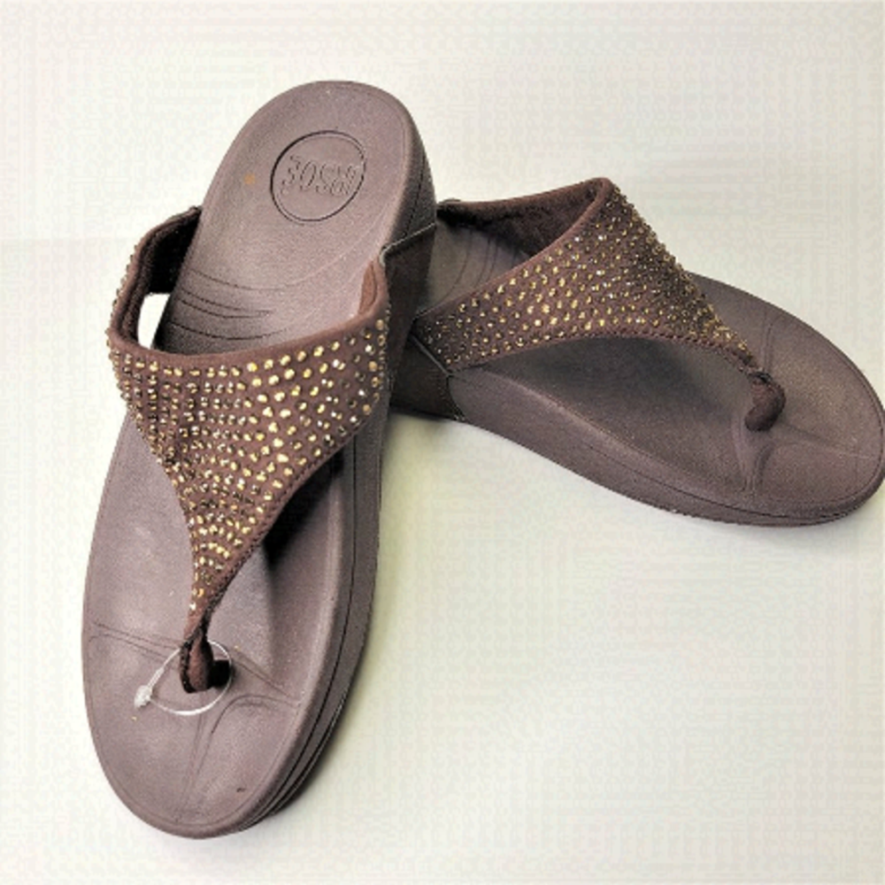 Ladies Sandals Size 5 Wedge Heel Arch Support Glitter Flip Flops-  NEW